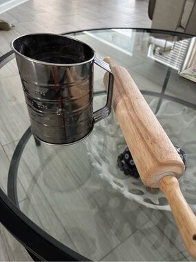 Stainless Steel Flour Sifter with Wooden Rolling Pin